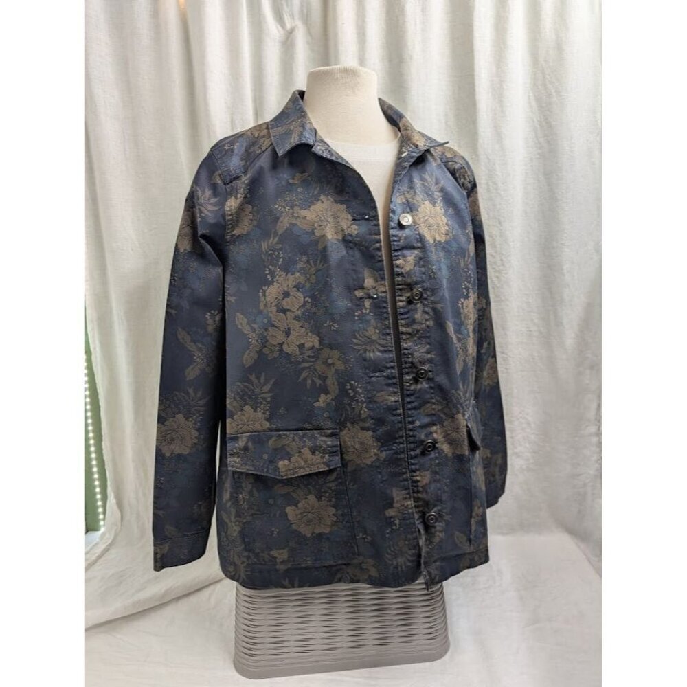 Caffe Marrahesh women's large Navy and floral light button up jacket casual F8